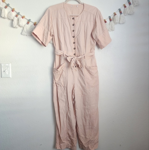 Madewell Top-Stitched Coverall Utility Belted Straight Leg Jumpsuit Blush S Boho - Picture 1 of 15